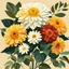 Placeholder: Vector illustration, Flat illustration, Illustration, Bunch of large zinnias, oil painting, Georgia O'Keeffe style, shades of yellow-white color, (((Earthy and natural color palette)))