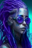 Placeholder: mermaid cyberpunk some scales on face indigo hair dreadlock sunglasses