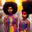 Placeholder: full body shot, masterpiece, best quality, family of three, black skinned, sparkling eyes, fluorescent skin, colorful makeup, afro, highly detailed body, afrofuturism, scifi, sun light, 4K, RAW, depth of field, high contrast, realistic details, 24mm