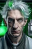Placeholder: portrait of a human male alchemist inventor with salt and pepper Hair with Bluish green eyes looks to be in his 30