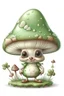 Placeholder: realistic cute little mushrooms eyes two legs forest green hat no background