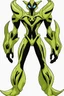 Placeholder: This new alien from the Ben 10 cartoon looks like an alien with an advanced and amazing appearance. He is distinguished by his slender and flexible body, which indicates his high alien capabilities. His skin appears light blue, adding to his feral character