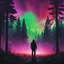 Placeholder: "wide shot ((night sky, red thunder lightnings)), ((pine woods)) ((a duo of (((a long hair) man)) and ((a woman)) backview silhouettes)) a cabin surrounded by red purple mist and green black haloes, ((facing an evanescent foggy form of a giant floating mask of Jason Voorhees, epic melted with the sky)), 80's horror movie poster, ((dark horror synthwave))" ((add urban details, garbage, electrical lines etc))