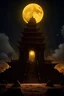 Placeholder: A ancient stone temple being destroyed by a long sleek eldritch monster,Yellow moon shining ominously in the sky,realistic lighting, outstanding details,4k quality