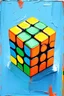 Placeholder: rubik's cube en peinture à l’huile avec coups de pinceau visibles, couleurs pastel