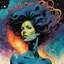 Placeholder: create an imaginative amorphous female extraterrestrial being with finely detailed facial features, sinuous tentacle hair, amidst the exploding chaos of a dying star, in the comic book art style of Bill Sienkiewicz, Mike Mignola, and Jean Giraud Moebius, finely textured, drawn, colored, and inked