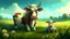 Placeholder: Fantasy digital illustration: older and a little bit sad cow in the meadow