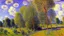 Placeholder: Big rocks, trees, clouds, alfred sisley impressionism painting