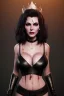 Placeholder: Amy Dumas as evil queen in black leather, leather, busty, cleavage, angry, rage, stern look. character design by cory loftis, fenghua zhong, ryohei hase, ismail inceoglu and ruan jia. unreal engine 5, artistic lighting, highly detailed, photorealistic, fantasy