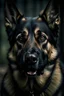 Placeholder: An angry zombified German Shepherd with an intense and malevolent gaze, radiating anger and vengeance. The eyes should convey a sense of crazed determination, as if seeking retribution. Capture the essence of a fierce and unsettling presence, hinting at a potential threat without explicit signs of rabidity."