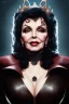 Placeholder: Joan Collins as evil queen in black leather, leather, busty, cleavage, angry, stern look. character design by cory loftis, fenghua zhong, ryohei hase, ismail inceoglu and ruan jia. unreal engine 5, artistic lighting, highly detailed, photorealistic, fantasy