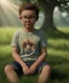 Placeholder: realistic image, boy sitting under a tree, god rays, 8k, 16 bit, vibrant color, natural ambient, chipmunk.