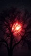 Placeholder: surreal glowing in dark, widow trees , millions of stars. a peach flowing anime style sun view through a tree in double exposure