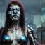 Placeholder: a moody close-up portrait of beautiful female warrior in a cyberpunk city, volumetric lighting, particals, intricate detail,realistic