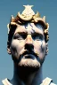 Placeholder: Ultra Realistic image, Roman sculpture, white marble material, Lionel Messi, gold Laurel leaves wreath, god crown, baroque ornaments, one gold star in heart, sun ornament, sun rays background, chisel style, waist up portrait, emperor style, epic, celestial, cinematic lighting, God light, god rays, 4k resolution, smooth details, ornate details, soft lighting, unreal engine 5, art station, substance 3d.