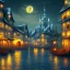 Placeholder: Fantasy city, cove, dock, night