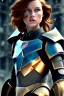 Placeholder: ultrarealistic, ruined city,__sci-fi armor__, __angles__, 18 year old woman, strikingly beautiful, ginger hair, _colour_, [__starlets__|__starlets__], (pale __skincolor__ skin:1.2), __camera__, _hair_, detailed face and eyes, medium breasts, leather choker, freckles, dynamic pose, resolved expression, __accessory__, strappy outfit, (straps:1.1), sword in scabard on left hip, (buckles, buttons, snaps, rings:1.0), haltertop style breastplate, detailed eyes, plump lips, sci-fi theme