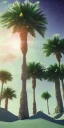 Placeholder: 1980's aesthetic vaporwave palm trees with spheres and ufo