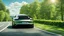 Placeholder: A sleek rear view of (((a cross of porsche and jesko))), on street, with hill and trees around, a beautiful clouds and sunny weather, 4K, Superdetailed, No mistakes
