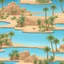 Placeholder: oasis bleue in an arabian desert side scroller game with ruisseau et palmiers