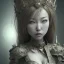 Placeholder: hitomi tanaka, perception of mortality, loose morals, angry at society, disappointed by life, Unreal Engine 5, highly detailed, highest quality, digital painting, complex 3d render, unreal engine render, insane detail, intricate photograph quality, magnificent, majestic, highly intricate, Realistic photography, grand hall, wicked throne, holding scepter, crown of barbwire, dark color palette, metallic, highly detailed, highest quality, digital painting