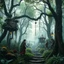 Placeholder: Scene from a modern fantasy live-action movie featuring the "Garden of Practicality", the Clockwork Forest Realm of Ix Chel, Cyberpunk style.