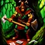 Placeholder: 90's TCG art retro fantasy art of an axe chopping a deck of cards