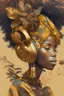 Placeholder: universe meets nature, african american woman, afro, gold jewellery, head scarf, headphones, music, earthy tones, hip hop vibes