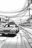 Placeholder: Outline art, no shading, police car on the road, cartoon style, black and white, low detail, --ar 9:11