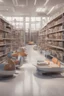 Placeholder: A modern library. Robotic book delivery, everything is automated. Cutting-edge library interior design. Everything is drawn in detail, in high resolution. 8k