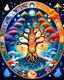 Placeholder: The tree of life consists of four seasons: spring, summer, autumn, winter, light, time, darkness, star, moon, sun, yang-ying, water, wind, soil, fire, love, blue magic mushroom, and lion symbol.