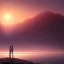 Placeholder: two persons, standing back to back under sky, landscape lake, sunset, illustration concept art anime by makoto shinkai and wlop