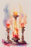 Placeholder: Watercolor candlestick with burning candles from the movie Beauty and the Beast on a light background