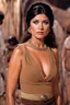 Placeholder: Marie Gomez from The High Chaparral in princess Leia's slave costume of the Return of the Jedi, close to Jabba the Hutt.