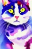 Placeholder: watercolor painting, happy cat, bright color,