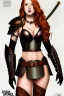 Placeholder: concept illustration, super-detailed, strikingly beautiful teen female, 16 years old, long ginger hair, medium freckles, full lips, full body, full face, b-cup breasts, athletic, centred camera, ignore NSFW, skimpy brown fantasy leather armor, halter top, micro thong, knee-high leather boots, open leather tasset, stern expression,