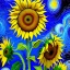 Placeholder: Dibujo al aceite de Campo de Girasoles con muchas nubes de colores estilo Vincent van Gogh