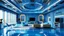 Placeholder: big room with modern futuristic design with blue furniture and blue walls and blue ceiling and blue floor