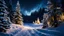 Placeholder: christmas time,photo of a snowy fir forest,christmas magic,midnight hour,fireflies,reflections,8k, volumetric lighting, Dramatic scene,splash color,