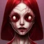 Placeholder: woman with weird face, Junji Ito style, darkred tones,