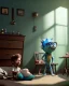 Placeholder: Boy room scene with color hair monster, Steven Spielberg style, realistic photo, sweet, concept art, smooth, unreal engine 5, god lights, ray tracing, RTX, lumen lighting, ultra detail, volumetric lighting, 3d.