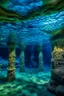 Placeholder: An indigo secret underwater grotto designed in ancient Roman mosaics painted by Claude Monet
