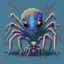 Placeholder: Digital, high quality illustration of spider baby, spider with baby sharp fangs, arachnia art, exaggerated, creepy cute aesthetic, absurdist, craig mullins, vintahe cartoon, airbrush fade, 80s airbrush artwork style, bright caolored retro ... pixel art 16bit retro style .., gothic spider art, creature feature