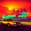 Placeholder: art deco, cyberpunk, neon muscle car, desert road, sunset, full colour, hd,