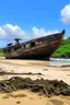 Placeholder: A shipwreck on a beach that has a kuo-toa camp on it