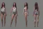 Placeholder: Female stylized character sheet for 3d modeling full normal anatomy correct proportion Full front view side view and back anatomy .art station 8k fair skin