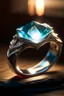 Placeholder: A bright candle flame is wrapped around a diamond shaped gem in the ring.