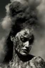 Placeholder: Double-masking photography, an angry goddess formed from the smoke of a 2005 dodge ram slt cummins pickup truck, goddess Earth crying, from the smoke exits a 2005 dodge ram slt cummins pickup truck , black smoke, fire, acid rain, by Dan Mountford, by Dan Hillier, negative space, intricate details, photo illustration, 100 mm lens, cinematic scenes, ink art, blink-and-you-miss-it detail