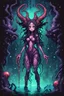 Placeholder: Demon girl wizard behind, cosmic horror, nightmare, galaxy in eyes with dread, truth, alien underwater, fullbody, 8bits, pixel art,