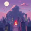 Placeholder: 8 bit pixelart city, atomic cloud, synthwave, destroyed city